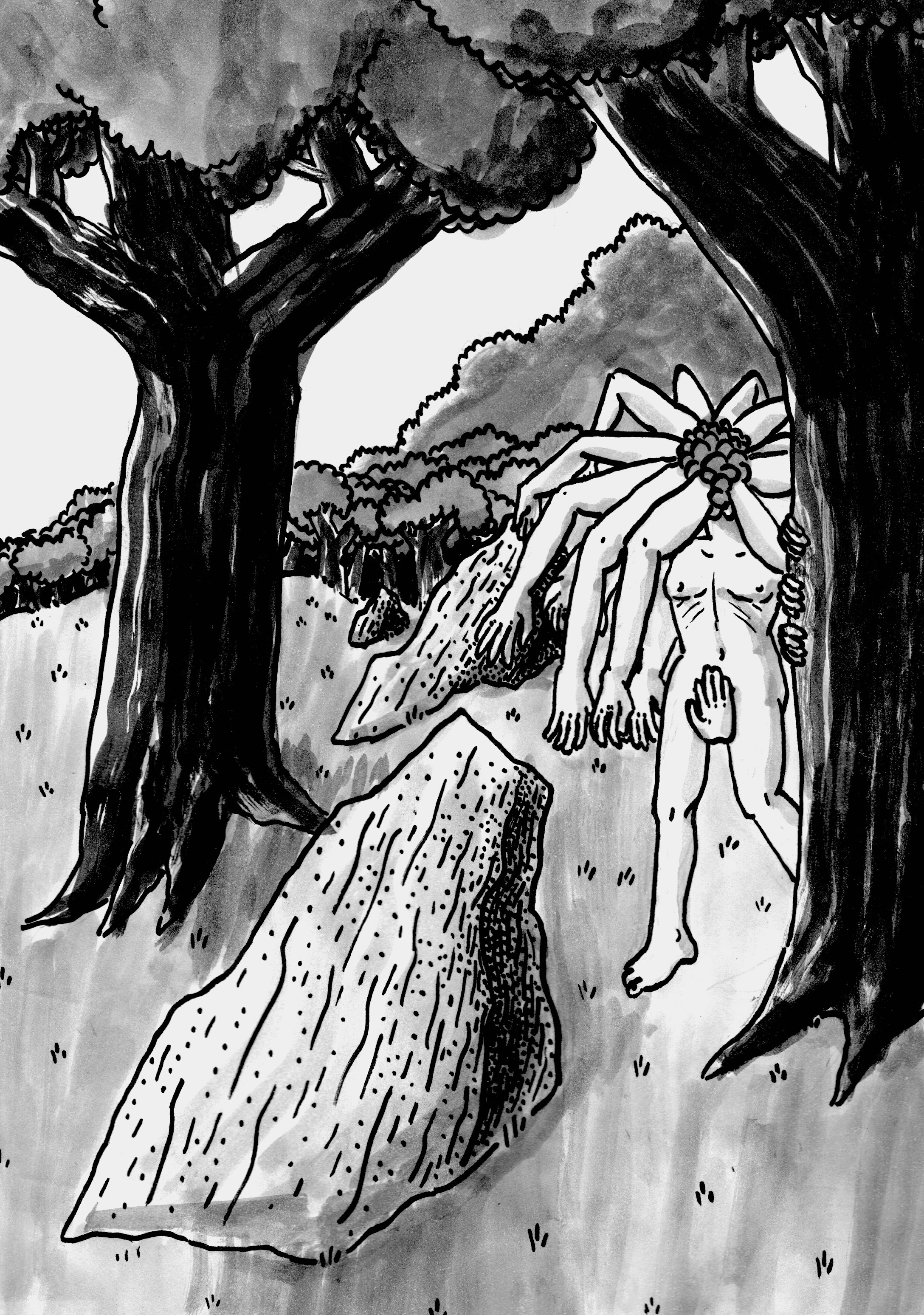 arms head cryptid cryptids made up body horror pen ink inkwash
